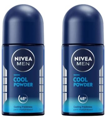 Nivea Men Cool Powder Roll-On Anti-Perspirant Deodorant 50ml - 48H Protection, Aluminum-Free Fresh Scent, Long-Lasting Odor Control for Active Men, Travel Size Body Care, 2-Pack