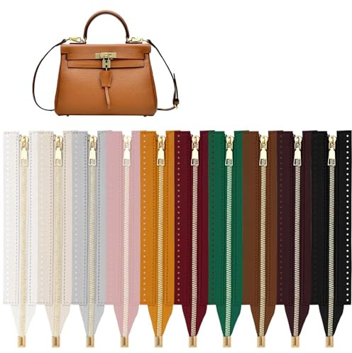 Sixfolo 10 Piezas Cremalleras para Bolsos de Crochet 10 Colores Cremallera de PU Cuero para Bolso Marco Cremallera Costura con Agujeros para DIY Bolsas Hechas a Mano,18 cm