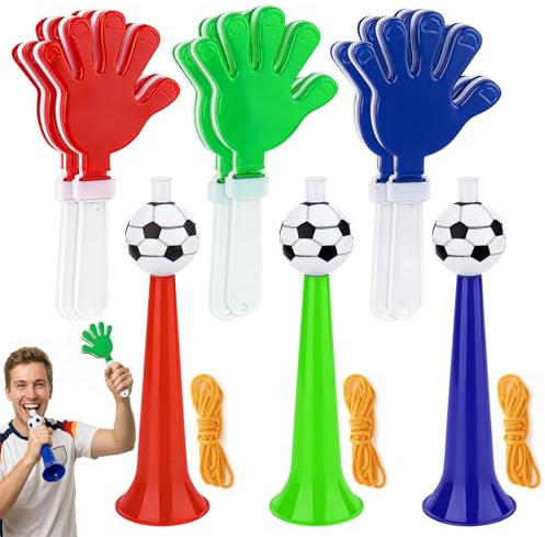 Suofuolef 3 unidades de Vuvuzela con 6 muñecos de chisme, ruidosos para fanáticos del fútbol, para animar a los niños, para fiesta temática de fútbol, Copa del Mundo