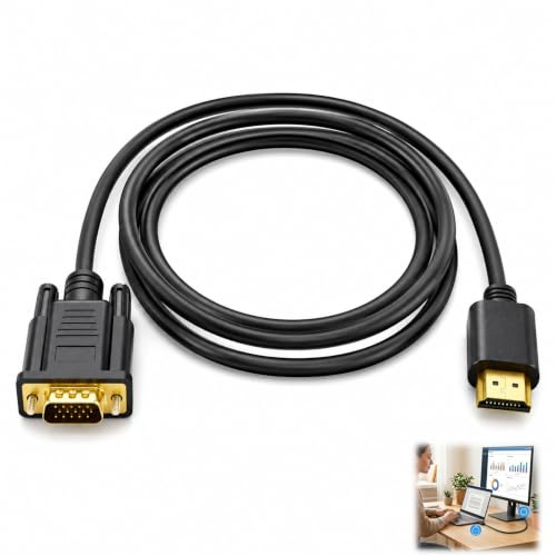Câble HDMI vers VGA 2m 1080p, Convertisseur Câble Adaptateur HDMI VGA vers Mâle, Plaqué Or pour Ordinateur Portable, Xbox, PS5, Switch, TV Box vers Moniteur, Projecteur, HDTV,Numérique à Analogique