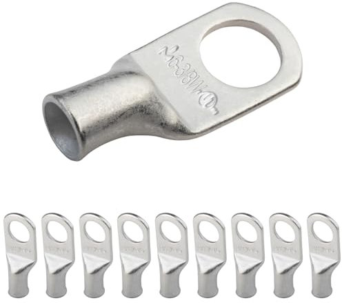 SELTERM 6 AWG (16 mm²) - 3/8 (M10) ⌀ Hole UL Marine Grade Wire Lugs, Battery Cable Ends, Tinned Copper Eyelets, Tubular Ring Terminal Connectors [B26] - 10 Pack