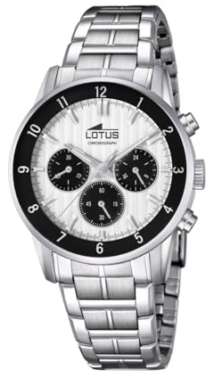 LOTUS Reloj Hombre Analógico de Acero Inoxidable 316l Plateado - Movimiento de Cuarzo - Cronógrafo - Cristal Mineral de Alta Resistencia - Resistente al Agua 5 ATM 18579/3 Special Prices