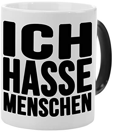 Tasse mit Farbwechsel | Ich hasse Menschen Kaffeetasse 320ml | Zaubertasse wechselt bei Heißgetränken auf lustigen Spruch | Geschenk für Kollegen Mitarbeiter und Büro