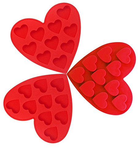 CNYMANY 3 Packungen Silikon Schokoladenformen Pralinenformen, Herzform Antihaft-Küche Backformen Eiswürfelschalen für die Herstellung von Kuchen Jelly Muffin Cupcake Valentinstag - Rot