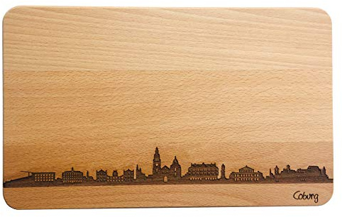 SNEG-DE Brotzeitbrett Coburg Skyline | Frühstücksbrettchen aus Buche | Holz Schneidbrett | Geschenk mit Gravur | Frühstücksbrett (22x14x1cm, ohne persönliche Gravur)