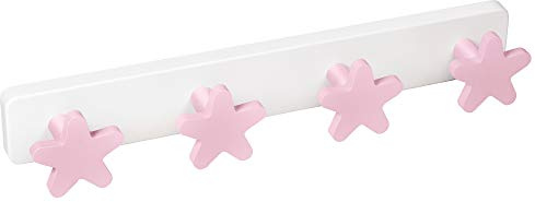 PERCHA Pared habitación BEBÉ Estrellas rosa madera lacada con base plástico resina ABS 410x60MM