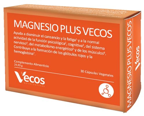 Magnesio Plus Vecos • Magnesio con Ácido Fólico y Vitaminas B • 30 Cápsulas • Complemento Alimenticio (30 Cápsulas (1 Caja))