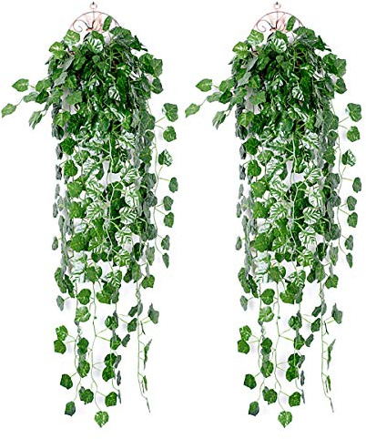 Ousuga Guirnalda De Hiedra Artificial, 2 Piezas, Enredadera Artificial, Hojas Verdes, Plantas Artificiales, Planta Colgante, para El Hogar, Cocina, JardíN, Oficina, Boda, DecoracióN De Pared