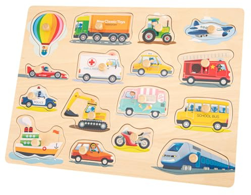 New Classic Toys 10442 Peg Puzzle-Transport-16 Pieces-FSC 100%-Certified Wood