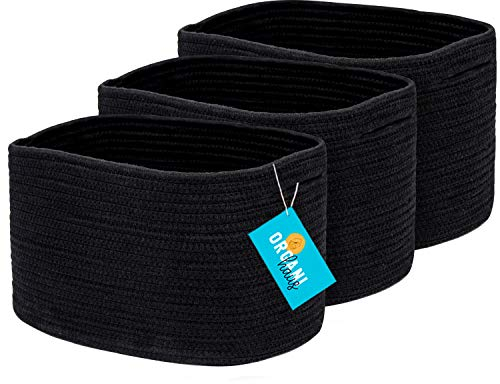 OrganiHaus Aufbewahrungskorb Rechteckig Geflochten, Körbe Aufbewahrung Wohnzimmer, Kinderzimmer, Badezimmer, Deko Korb, Faltbar mit Griffen für Decken & Spielzeug – Schwarz, 37x25x22,5 cm