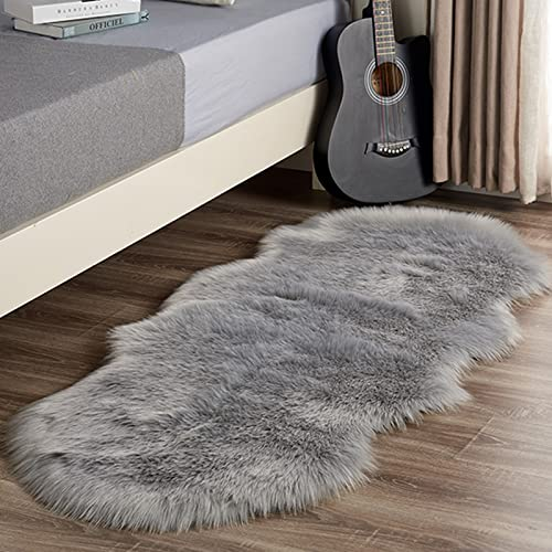 Meyecon Sheepskin Rug Faux Fur Rug Area Rugs Faux Fleece Chair Cover Seat Pad Soft Grey Fluffy Rugs For Bedroom Sofa Floor Carpet Living Room Decoration (grey, 160 x 60 cm)