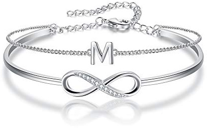 Clearine Brazalete con Letra A Personalizado con circonita cúbica Delicada Pulsera de Capa con símbolo de Infinito para Mujer