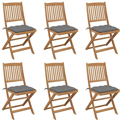 vidaXL 6X Akazienholz Massiv Gartenstuhl Klappbar mit Kissen Gartenstühle Stühle Stuhl Gartenmöbel Balkon Terrasse Klappstuhl Holzstuhl