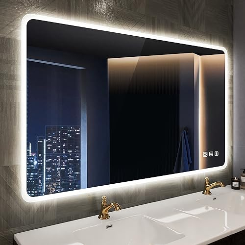 STARLEAD Miroir-Salle-de-Bain-avec-Éclairage 100x70cm, Miroir-LED-Salle-de-Bain Bluetooth, Dimmable, 3 Couleurs Légères, Anti-buée, Mémoire, IP44, Verre Trempé HD, Horizontal/Vertical