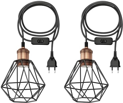 ledscom.de 2x 3 m Textilkabel RETRA, Vintage, Stecker, Schalter, bronze, Käfig-Schirm