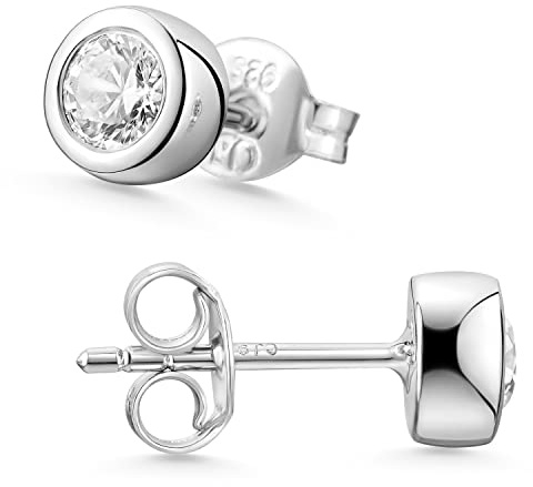 Zirkonia Ohrstecker Silber 925 weiß - Damen Ohrringe rund rhodiniert SO-378 | Stecker aus Sterlingsilber mit funkelndem Stein von MATERIA by Matthias Wagner
