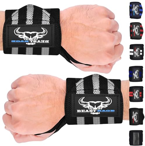 BEAST RAGE tyngdlyftningsremmar fitness vadderad bomull handledsstöd gel avancerade grepp hantel stång wraps kraftiga gym kroppsbyggande remmar kraft dödlyft skivstång halkfri träning