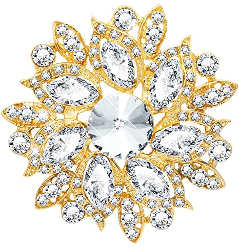 KristLand Vintage österreichischer Kristall Blätter Blumen Brosche Corsage Atemberaubend Modische Blumenranken Brosche Blumennadel Braut Band Art Deco Brosche für Frauengeburtstag Goldton Weiß