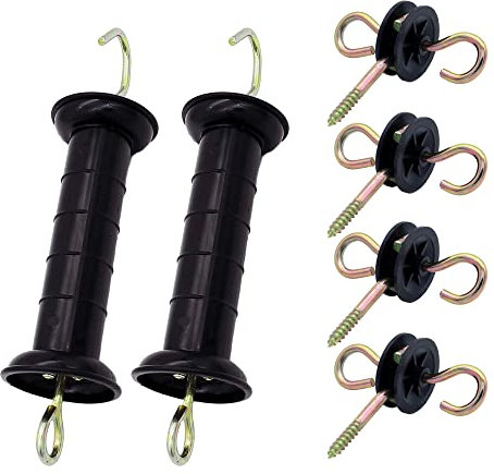 Plastic Electric Fence Spring Gate Handle with Insulators and Anchor Set, Black (2BlackMB+084)