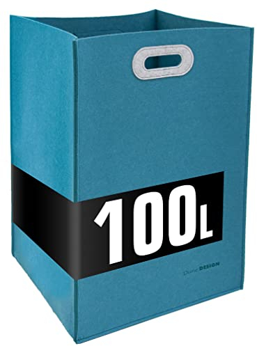 DuneDesign 100l Wäschekorb Filz Groß - XXL Tasche 60 cm Hoch - Wäschesammler - Aufbewahrungskorb Deckenkorb Wohnzimmer Holztasche für Kaminholz Groß Flaschensammler Leergut