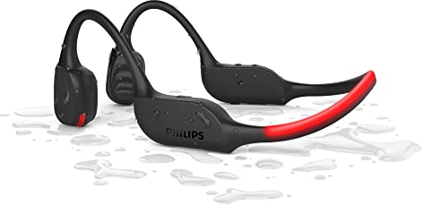 Philips TAA7607BK/00 Casque Sport sans Fil Ouvert, Protection IP66 Résistant aux Éclaboussures et à la Sueur, 9 Heures d'Autonomie, LED de Sécurité, Noir