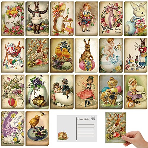 Nuanchu 80 Pcs Vintage Easter Cards Bulk Retro Postcards 4 x 6'' Bunny Greeting Cards Easter Egg Postcards Assorted Blank for School Office Home Business Gift Party Supplies