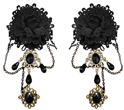 Aabellay Damen Fingerlose Spitzen Handschuhe Gothic Victorian Armbänder Retro Spitze Steampunk Gear Armkette Steampunk Armbänder Set Vintage Opern Handschuhe Halloween Braut Zubehör 1 Paar - S387