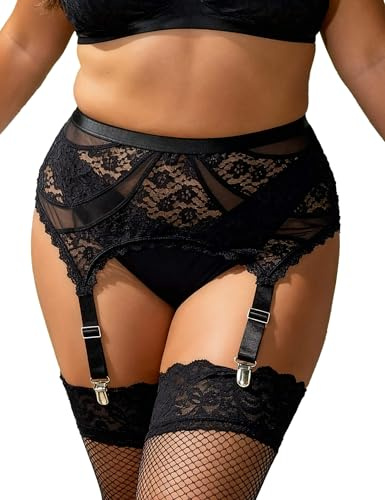 comeondear Sexy Strapsgürtel Damen Übergröße Spitze Strapsen Dessous XS-4XL | Mit 4 breit verstellbare Strapse,Metallclips,Strapshalter Große Größen,Breit Strumpfband,Ouvert Hüfthalter,Für Strümpfe