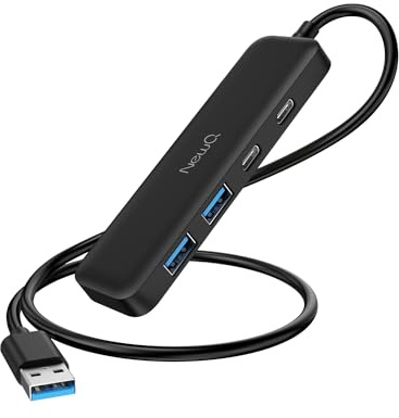 USB Hub mit USB C, Ultra Dünn U-S-B 3.0 Hub mit 2X U-S-B-A & 2X U-S-B-C, Kompakter Adapter für Laptop, PS4, Flash Drive, HDD, Xbox, Drucker, Maus, Tastatur, Computer Zubehör – Leicht & Tragbar