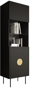 Mirjan24 Vitrine Pyrunt, Standvitrine mit Glastür, Griffloses Öffnungssystem, B:60 x H:190 x T:40 cm, Vitrinenschrank, Glasvitrine für Wohnzimme, Mehrzweckschrank (Schwarz Matt + Eiche Craft)