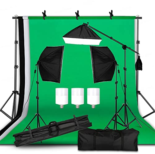 Fotografie-Beleuchtungsset inklusive 2 x 2 m Fotohintergrund, Musselin-Hintergründen, Softbox, Lichtstativ und tragbarer Tasche