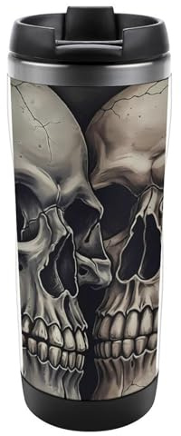 GFLFMXZW Totenkopf-Aufdruck, Edelstahlbecher mit Deckel und Strohhalm, isolierte Trinkgläser, doppelwandig, Vakuum-Wasserflasche, Reise-Kaffeetasse, Geschenke für Damen und Herren