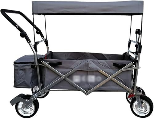 Suuim Einkaufswagen, Aufbewahrungswagen, zusammenklappbarer Gartenwagen, robuster Wagen mit Überdachung, Multifunktions-Einkaufswagen für Outdoor-Handwagen (Farbe: Lig