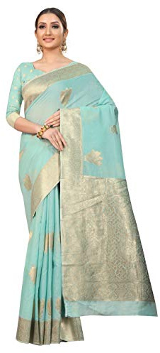 Generic Aashita Creations - Sari de algodón dorado para mujer, azul, talla única