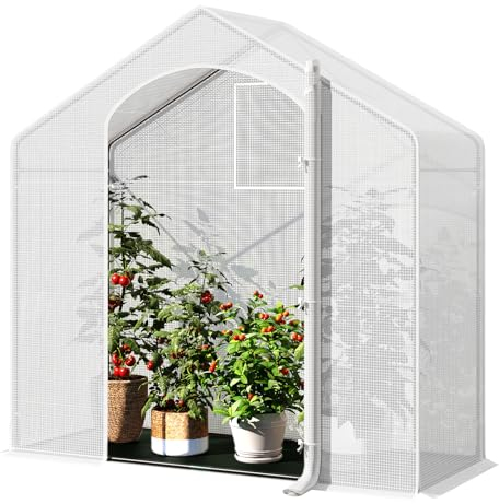 WOLTU Foliengewächshaus Winterfest mit Schwarzer PE-Gewebeboden, gewächshaus Folie für Aufzucht Tomaten, Tomatenhaus mit Tür Fenstern, aus Stahlrohr PE, 200x80x200cm, Weiß