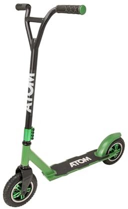 Atom Dirt Rider Scooter Grün & Schwarz | Robuster 2-Rad-Scooter | Perfekt für Offroad-Stunts & Tricks | Dirt Ramp Trick-Scooter | Max. Gewicht 100 kg | Für Erwachsene & Teenager ab 6-18 Jahren