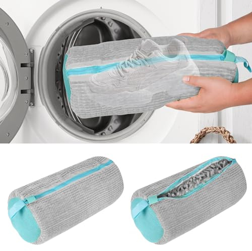 ODIWEN 2 Stück Sneaker Mesh Waschbeutel Wäschesack, Schuhe Sneaker Multi Schutz Wäschenetz Waben Schuhwaschbeutel, Wäschebeutel Schuhe Dicker Wäschesack, Stoff Wäschenetzbeutel mit Reißverschluss