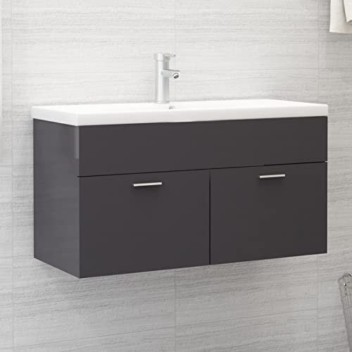 Homgoday Mit Integriertem Waschbecken Grau Glänzend aus Mehrschichtholz, Innen- und Außenmöbel, Wohnkultur, Inneneinrichtung, Schlafzimmer, Wohnzimmer, j Einrichtung