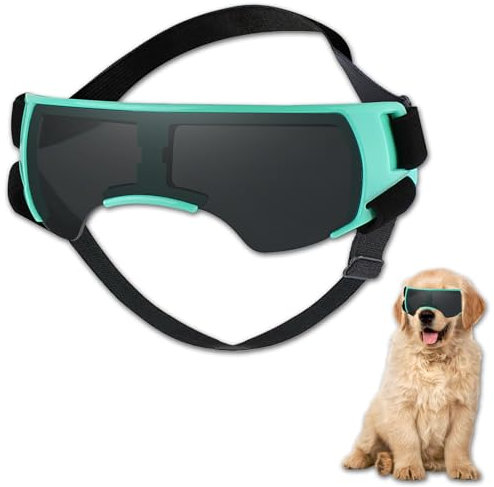 Duuclume Hundebrille, Hundesonnenbrille, UV-Schutz für kleine bis mittelgroße Rassen, winddicht, beschlagfrei, Haustierbrille mit verstellbarem Riemen, für Outdoor-Reisen, Reiten (Blau)
