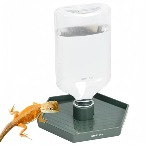 MRTIOO 17oz Terrarium Tank Reptile Food Feeders Bowl, Water Feeder Automatic Water Dispenser Waterer Feeding Accessories, for Geckos Lizards Turtle Bearded Dragons (Gray Green)