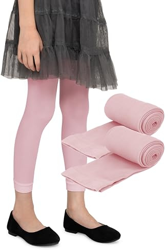 LORES Leggings per Bambine Lunghezza 7/8 alla Moda Senza Piedi Eleganti Pantaloni per Bambini Sport Balletto Yoga Ginnastica Gonna Vestito Alice, Confezione da 2 Rosa 146/152 cm (11/12 Anni)