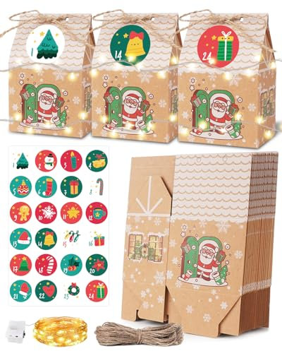 DIY Adventskalender zum Selber Befüllen Kinder : Bonus LED Adventskalender Tüten zum Befüllen Groß, Weihnachtskalender zum Befüllen Adventskalender Häuschen Adventskalender zum Befüllen Kinder