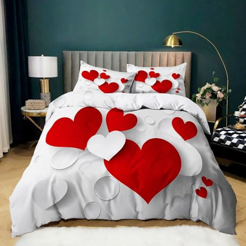 230 x 220 cm Set copripiumino Rosso con chiusura a cerniera Set di biancheria da letto Cuore di carta tagliato per San Valentino Copripiumino in microfibra con fantasia per tutte le stagioni