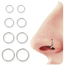 BodyBonita Piercing Naso Cerchio Acciaio Chirurgico 316L 8 pezzi 16G Septum Piercing alle Labbra Trago Helix Orecchino Conch Piercing Daith Nostril Anello Cartilagine Elice Tragus Rook Argento