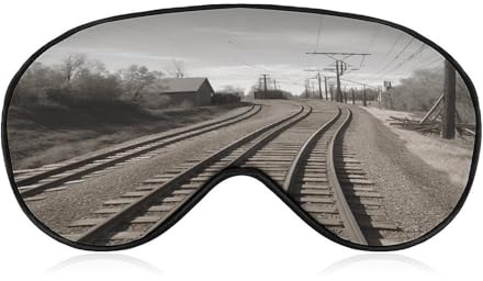 Schlafmaske mit Eisenbahnschienen-Motiv, lichtblockierende Schlafaugenmaske mit Eisenbahnschienen-Motiv, Augenabdeckung mit verstellbarem Riemen, Augenschutz für den Schlaf
