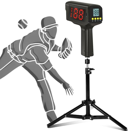 WEEPALM Pistola radar da baseball, sensori di velocità precisi, attrezzatura per allenamento di velocità da baseball con doppio display LED+LCD, pistola radar a mano o a mano libera, per tutti i