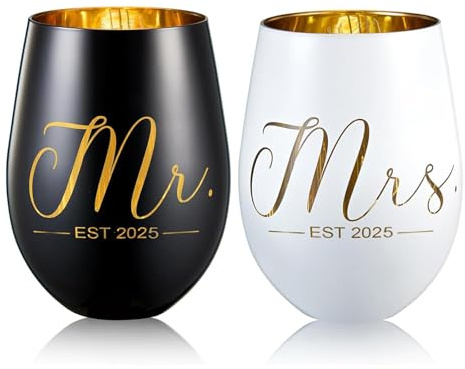 xilaxila Mr and Mrs EST 2025 Weingläser Geschenke - Hochzeitsgeschenke Für Brautpaar - Verlobungsgeschenk, Geschenk Hochzeit,Geschenke für Braut und Bräutigam