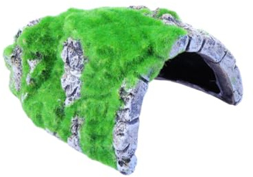 HYTROVE Grotta Artificiale Funzionale per Nascondiglio e Habitat in Resina per Rettili e Tartarughe Design Simulato a Muschio Rifugio Naturale Decorazione Acquario