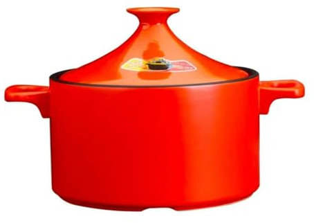 Olla de cerámica de tagine de 4L, olla de cocina de tagine marroquí, cazuela de cerámica hecha a mano, olla de arcilla saludable para estofar, cocinar a fuego lento, la mejor opción para (Rojo)