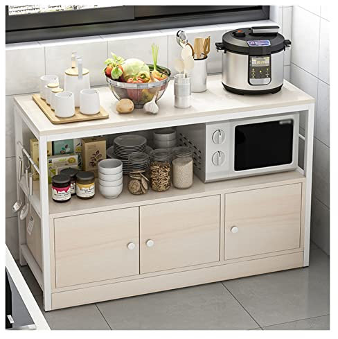 Küchenregal mit 6 Etagen, Holztisch, Metall, Kaffeestation und Bar, 120 cm, multifunktionales Aufbewahrungsregal für Küche und Dekoration, Weiß